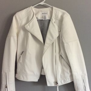 Womens ivory faux leather moto jacket